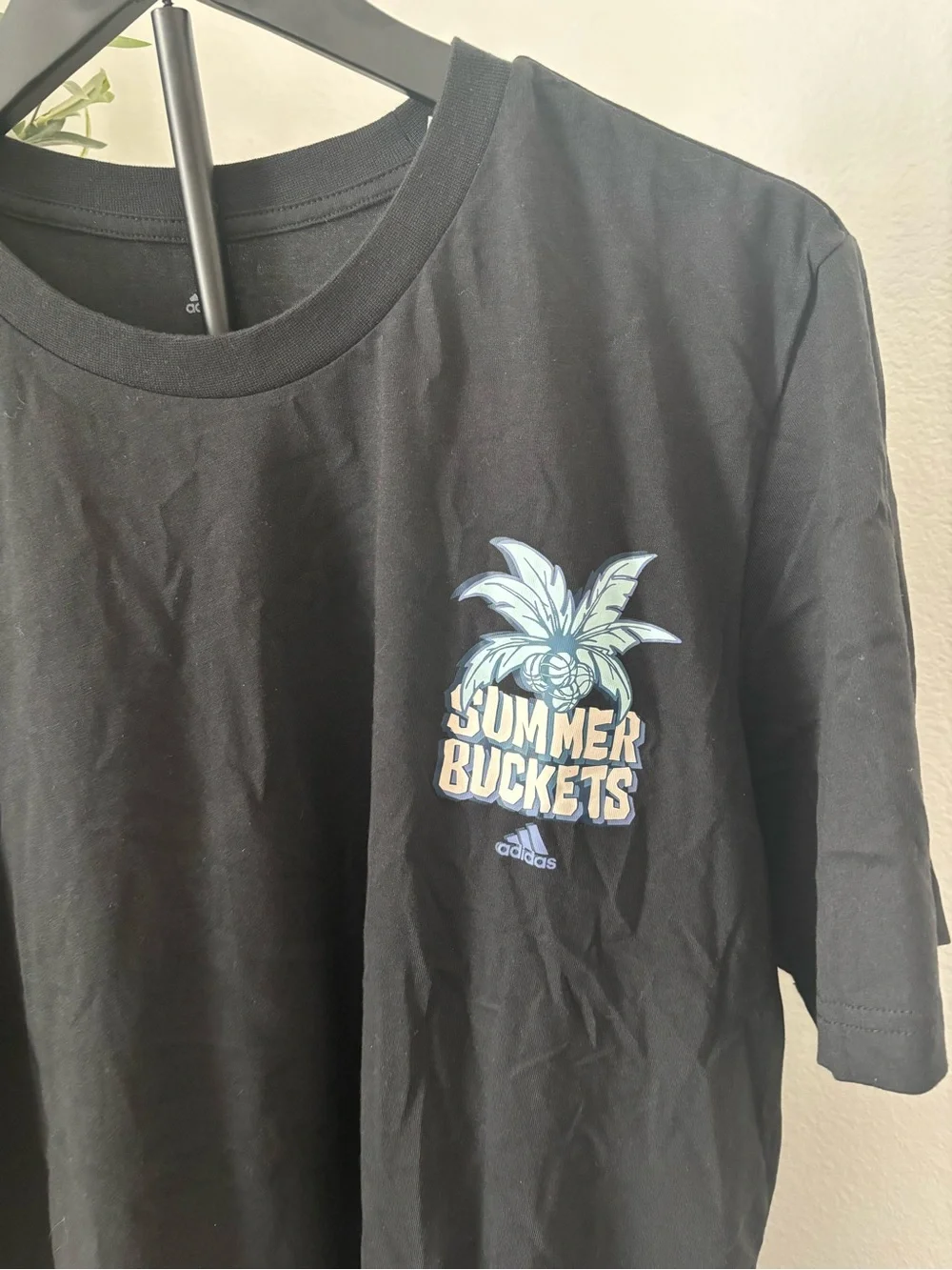 adidas Black Short-Sleeve 'Summer Buckets' Graphic Tee with Light Blue Palm
